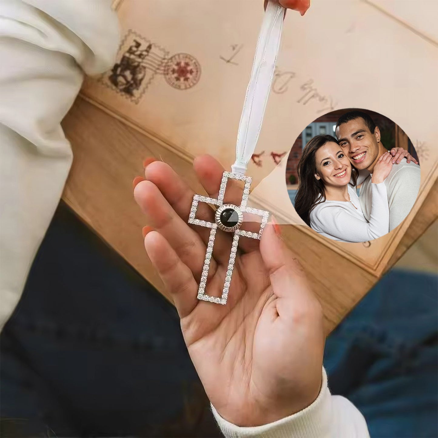 Adorno Cruz del Recuerdo con Foto Personalizada